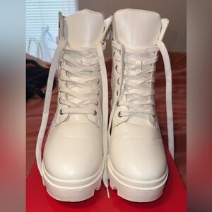 White Lace-Up Boots